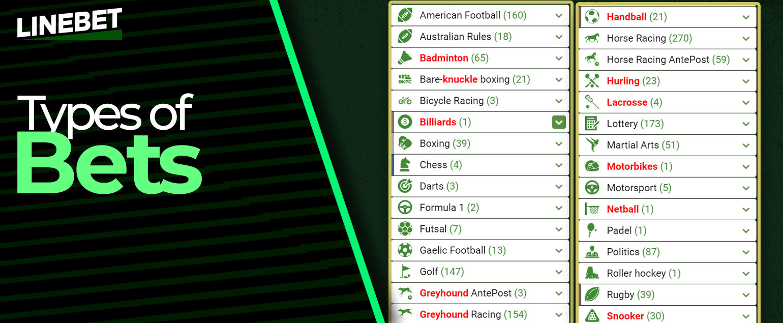 All available games on which you can bet.